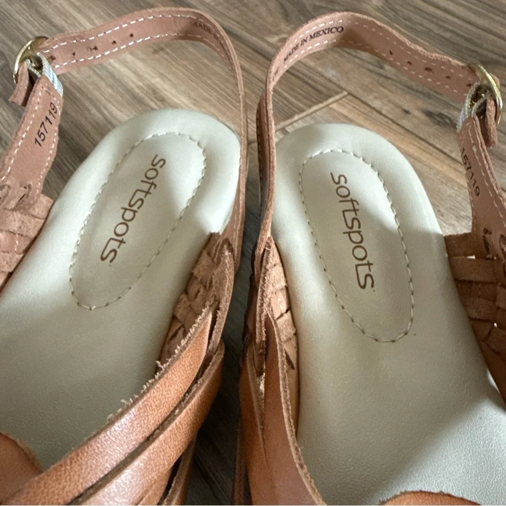 Softspots Women's Size 9W Cognac Tan Woven Braided Leather Huarache Sandals Shoe - Picture 6 of 10